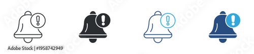 Attention and alert notification icon set. Warning bell, important notice and alert signal concept. Vector illustration.