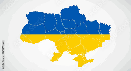 Minimalist Ukraine map illustration displaying national flag colors and internal borders EPS10 Stock.eps