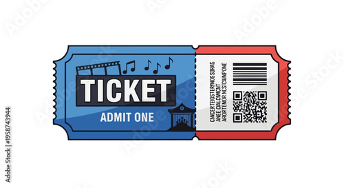 Cartoon style event ticket vector illustration for movie music and theatre admission EPS10 Stock.eps