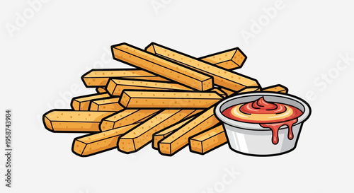 Bold outline vector illustration of golden french fries with vibrant dipping sauce EPS10 Stock.eps