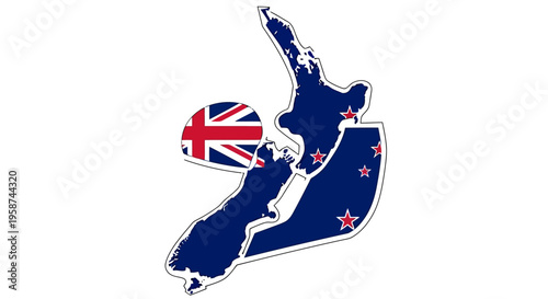 New Zealand map filled with national flag and Union Jack circle vector illustration EPS10 Stock.eps
