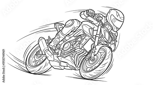 Dynamic motorcycle racer banking deeply into a tight turn on a challenging race track, vector illustration.