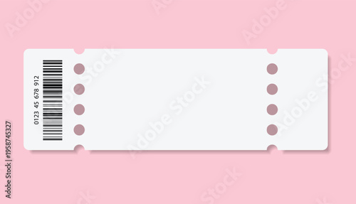 Admit ticket mockup. Empty flat template Ticket. For cinema, sale coupon, circus, theater, festival. Minimalist coupon. Isolated background	