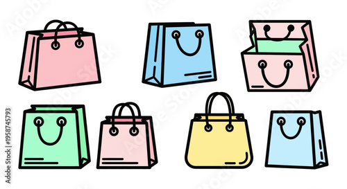 Colorful shopping bags with handles.
