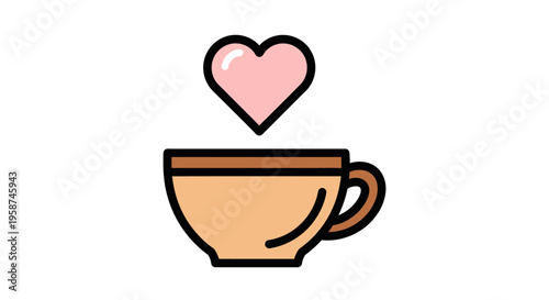 Cartoon coffee cup with heart steam.