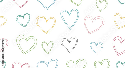 Colorful hearts in pastel shades.