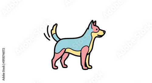 Colorful Cartoon Dog Standing Profile.
