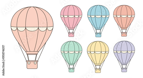 Colorful hot air balloons floating.
