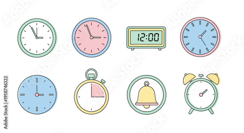 Collection of various clock faces.