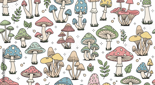 Colorful Mushrooms on White Background.