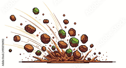 Explosion of rocks and debris in mid-air.