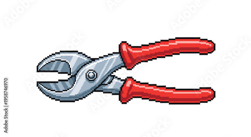 Pixel Art Pliers Tool With Red Handles.