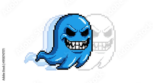 Spooky Blue Ghost Character Pixel Art Animation.