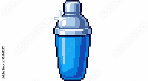 Pixel Art Blue Cocktail Shaker Icon.