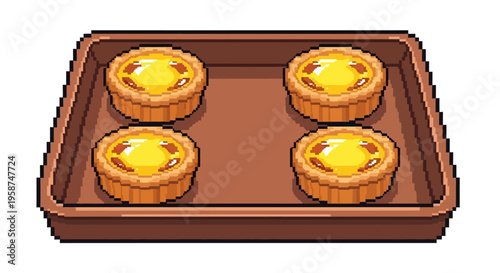 Pixel Art Egg Tarts on Baking Tray.