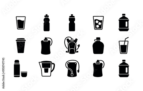 Collection of diverse drinking water containers and beverage vessels