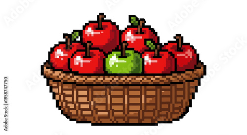 Pixel Art Basket Full of Apples.