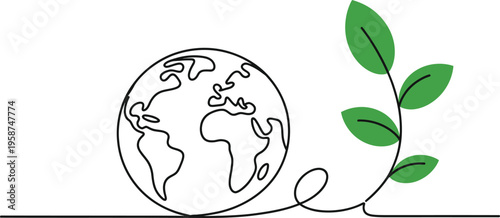 Earth globe with growing plant and vine planet world