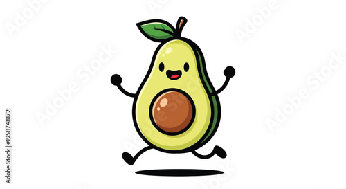 Happy Avocado Cartoon Character Running Isolated on White Background Vector Illustration