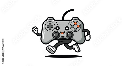 Video Game Controller Running Happy Cartoon Isolated on White Background Vector Illustration