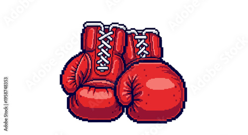 Pair of Red Boxing Gloves Pixel Art Illustration.