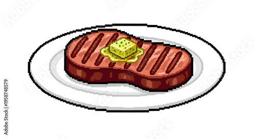 Juicy Grilled Steak with Melting Butter on Plate.