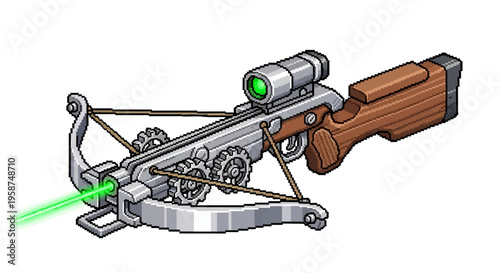 Futuristic Crossbow with Laser Sight and Mechanical Gears.