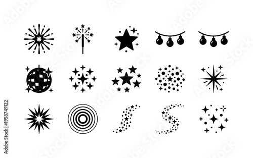 Collection of festive and celebratory graphic elements and icons