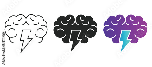 Brain thinking creativity concept icon set line flat and gradient styles intelligence, mind, innovation and problem solving concept. Modern minimal illustration with editable stroke