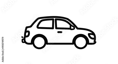 Car icon, vehicle illustration, transportation symbol, black line art