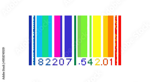 Colorful Barcode with Numbers and Rainbow Stripes.