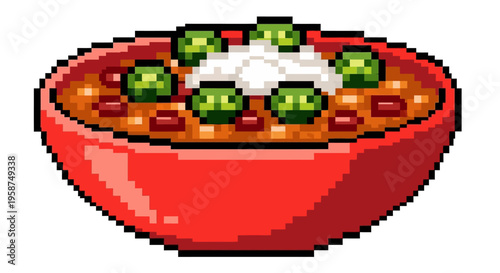 Pixel Art Bowl of Delicious Gumbo Food.