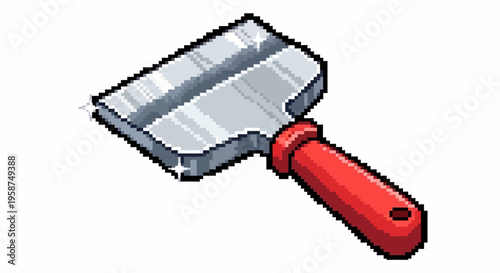 Isometric illustration of a metal scraper tool with red handle.