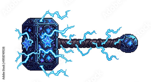 Mystical Hammer of Thor with Blue Lightning Energy.