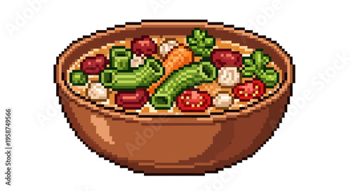Pixel Art Bowl of Hearty Minestrone Soup.