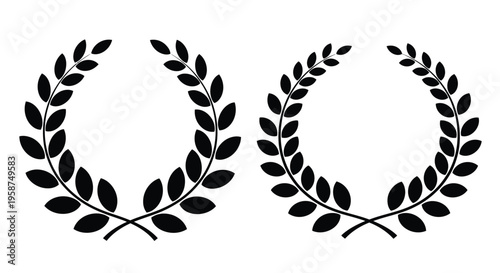 Two black laurel wreaths representing achievement and victory are displayed symmetrically against a plain white background for graphic design.