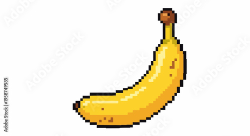 Pixel Art Banana Fruit Isolated on White Background.