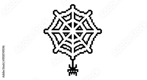 Pixel Art Spider Web with Tiny Spider Hanging.