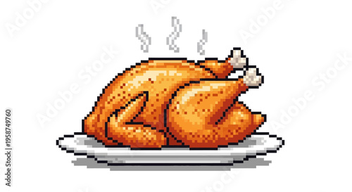 Pixel Art Roasted Chicken on a Plate.