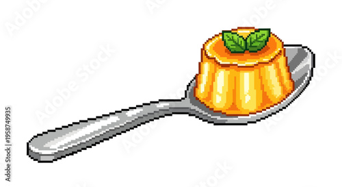 Delicious Caramel Pudding Served on a Silver Spoon.