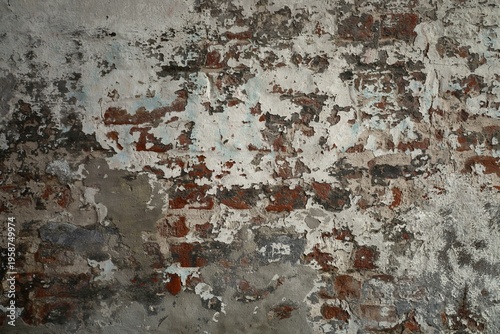 Structure of the old wall. Traces of lime and plaster. Red brick.