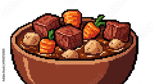 Pixel Art Bowl of Hearty Beef Stew.