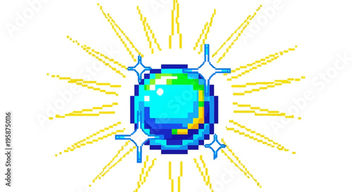 Pixelated Orb of Light with Radiant Rays.