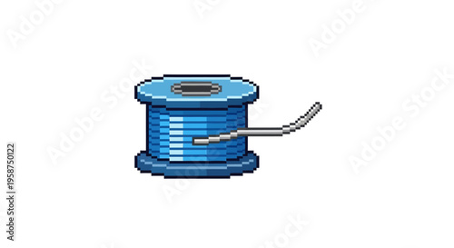 Blue Wire Spool With Metal End.