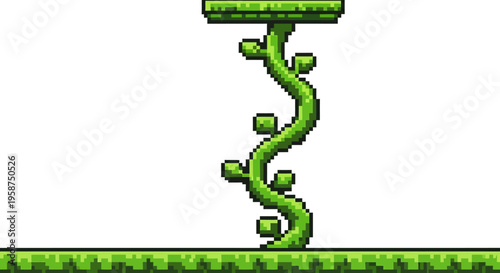 Pixel Art Climbing Bean Plant Growing Upwards.