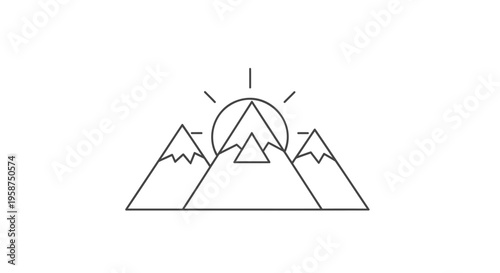 Mountain, sunrise, landscape, icon, line art, minimalist design