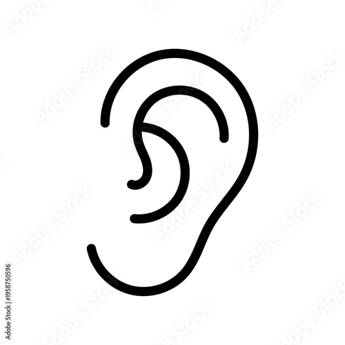 Minimalist vector illustration of a human ear with clean black outline. Simple and modern design, ideal for hearing, communication, and anatomy themes.