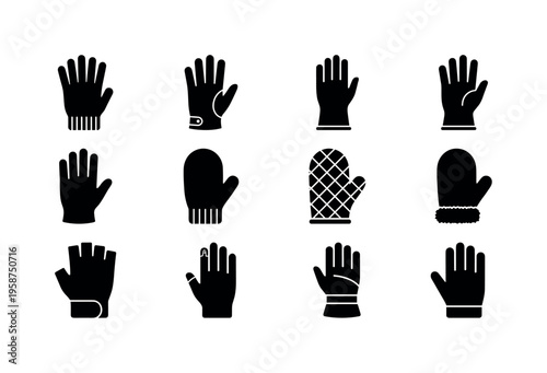 Collection of diverse glove and mitten icons for various purposes