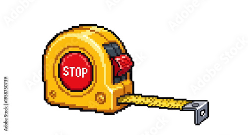 Pixel Art Yellow Measuring Tape with Stop Button.