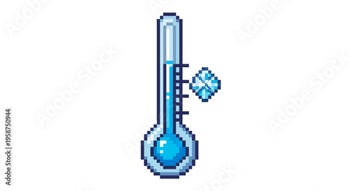 Cold Thermometer Icon with Ice Cubes Symbol.